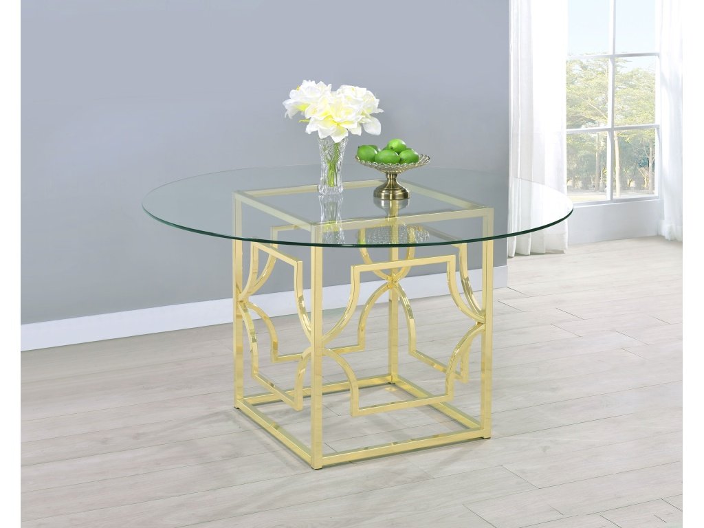 Starlight Round 54-Inch Glass Top Metal Dining Table Brass