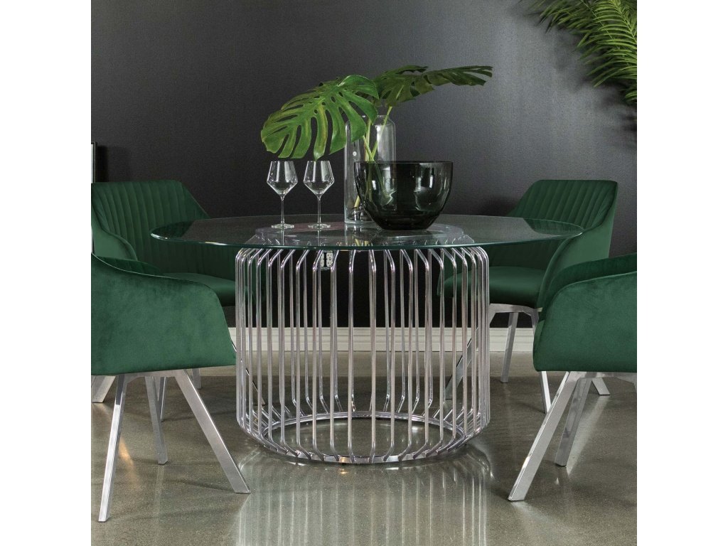 Veena Round 60-Inch Glass Top Metal Dining Table Chrome