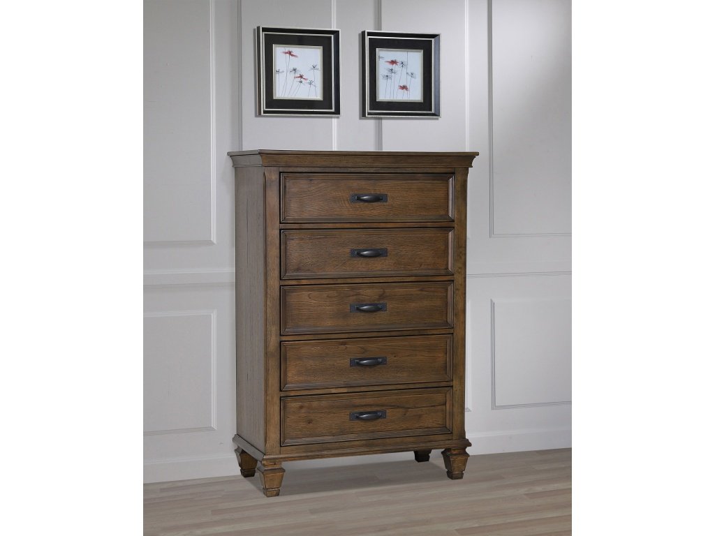 Franco 5-Drawer Bedroom Chest Burnished Oak