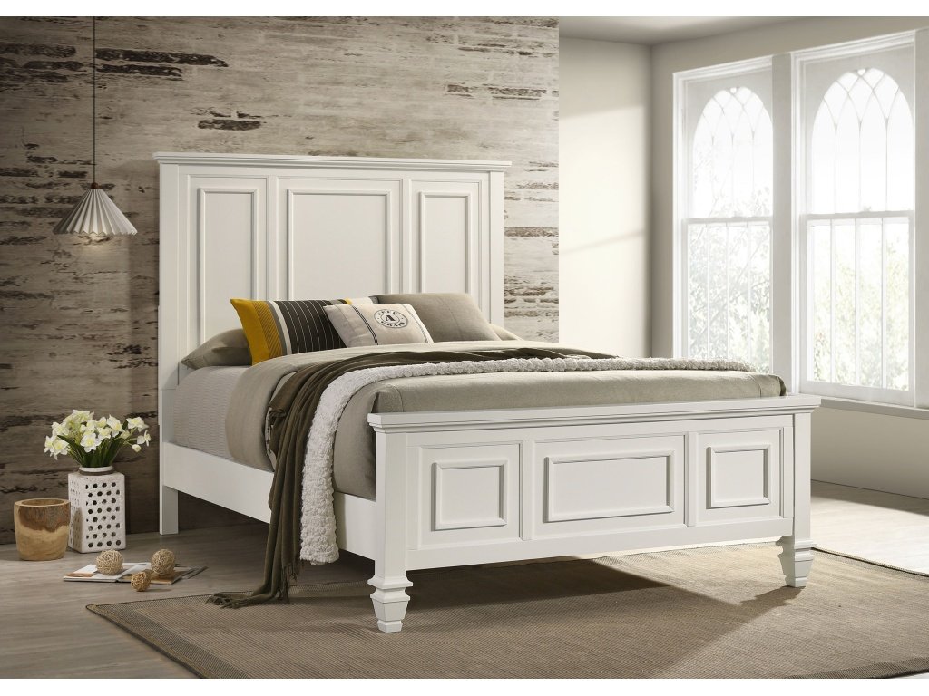 Sandy Beach Queen Panel Bed With High Headboard Cream White