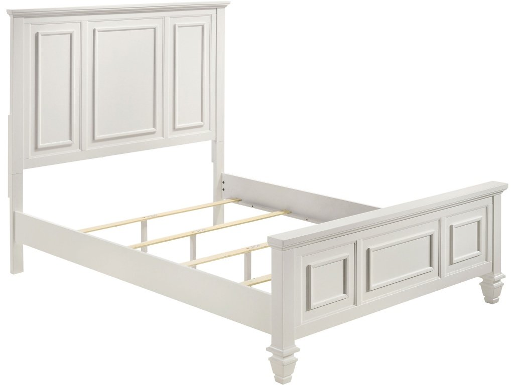 Sandy Beach Queen Panel Bed With High Headboard Cream White