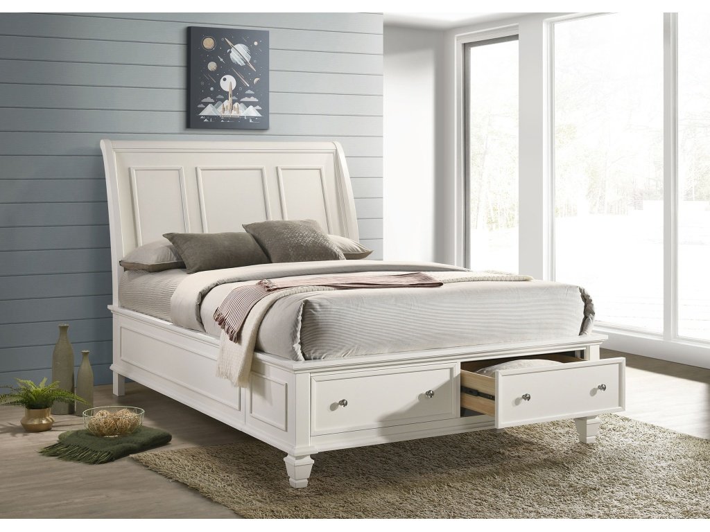 Sandy Beach Eastern King Storage Sleigh Bed Cream White