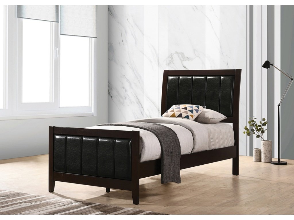 Carlton 5-Piece Twin Upholstered Bedroom Set Cappuccino And Black