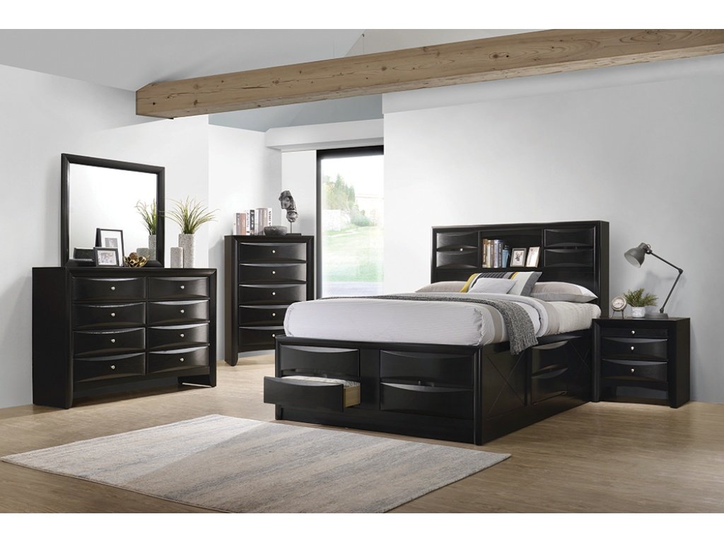 Briana Wood California King Storage Bookcase Bed Black