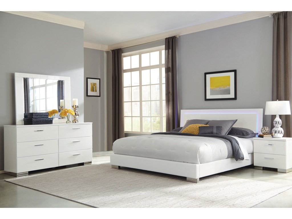 Felicity Wood Queen LED Panel Bed White High Gloss