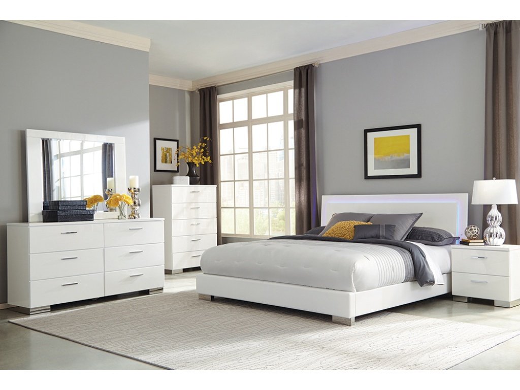 Felicity Wood Queen LED Panel Bed White High Gloss