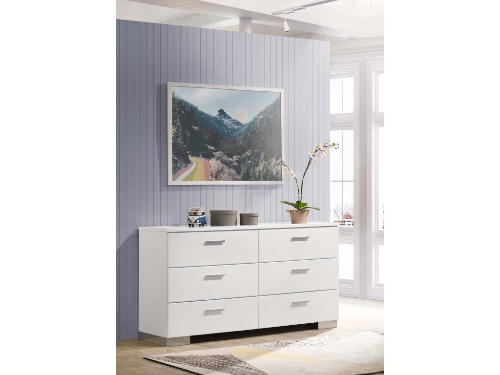 Felicity 6-Drawer Dresser White High Gloss