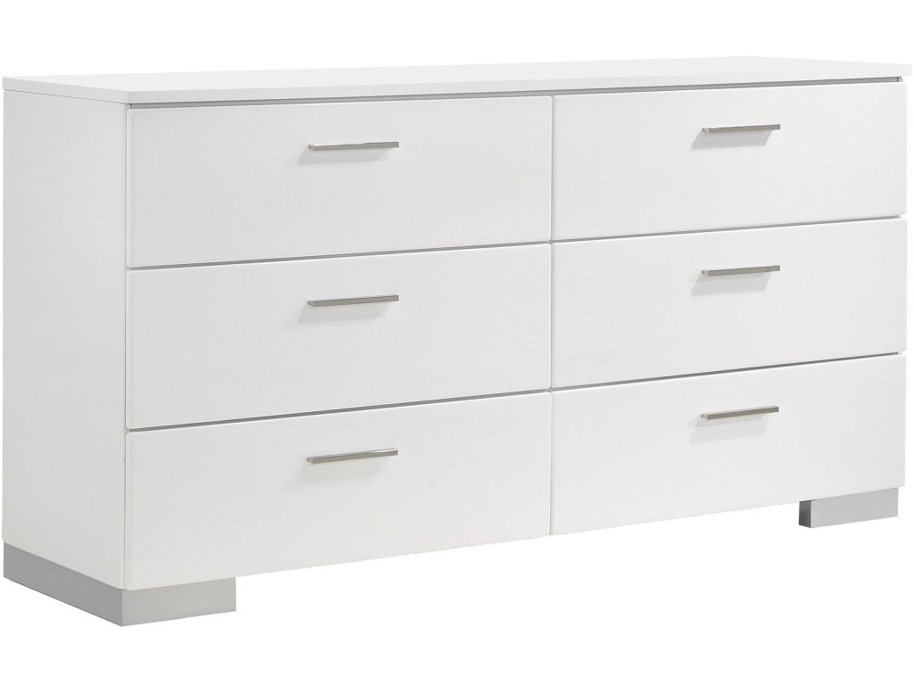 Felicity 6-Drawer Dresser White High Gloss