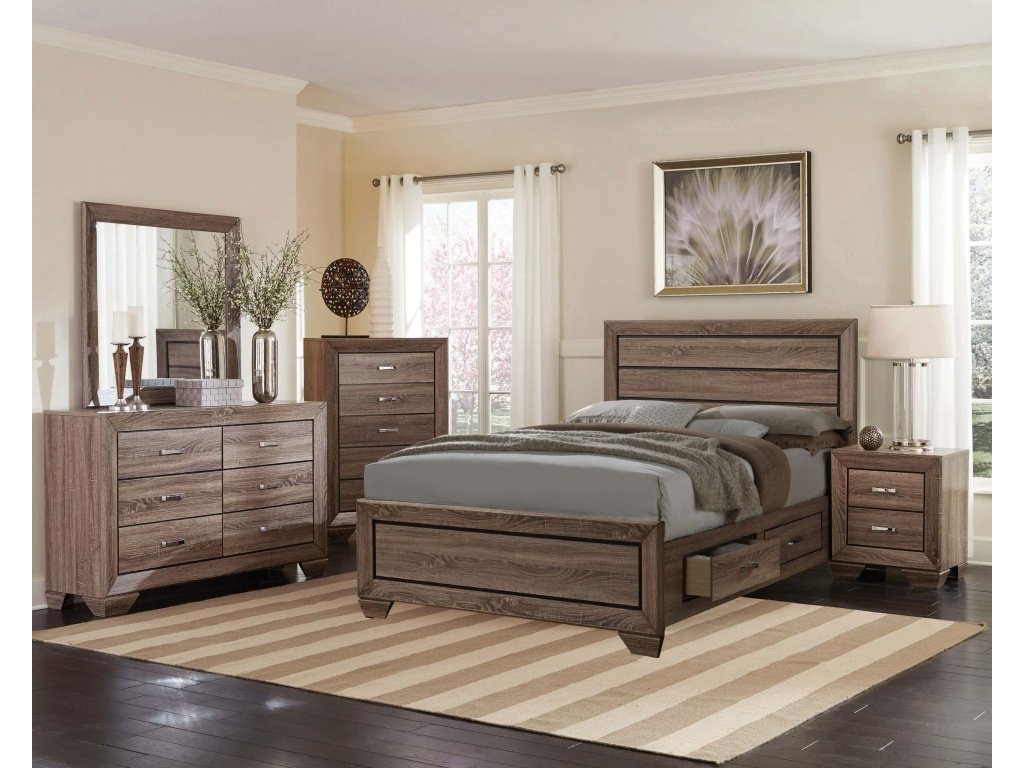 Kauffman Wood California King Storage Panel Bed Washed Taupe