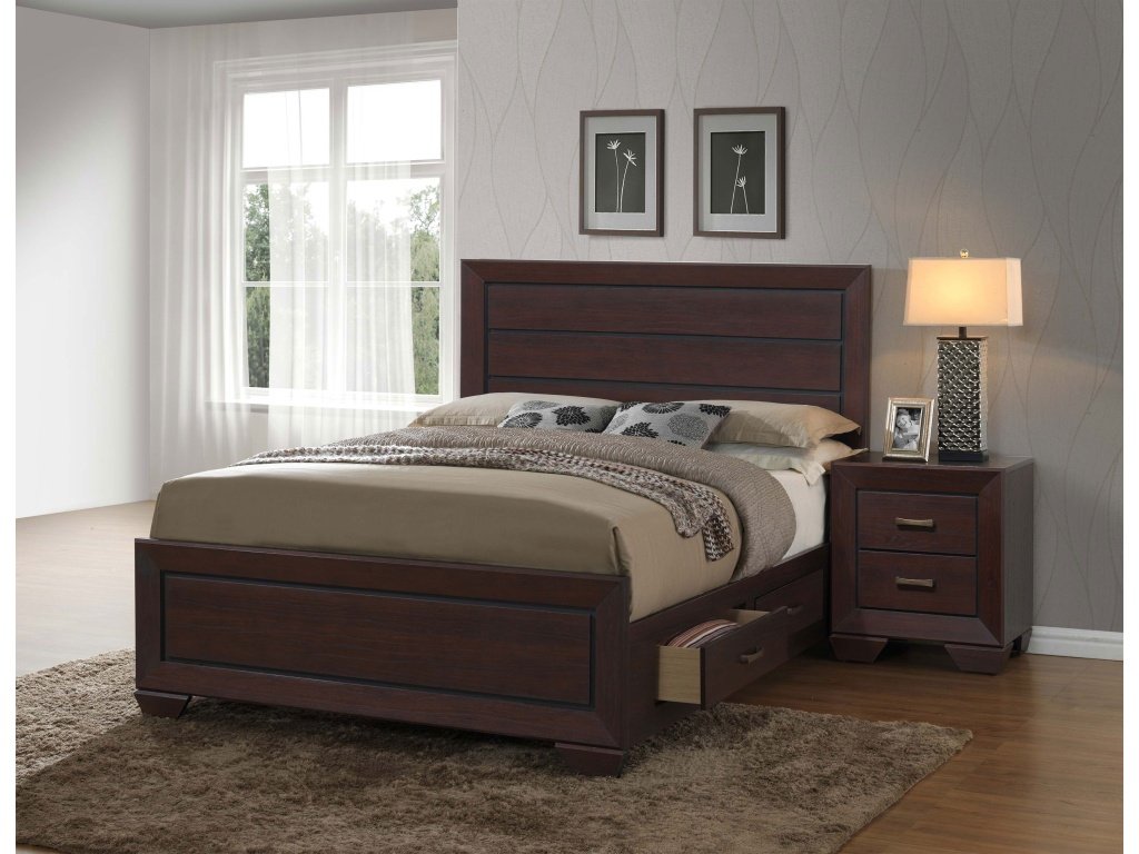 Kauffman Wood Eastern King Storage Panel Bed Dark Cocoa