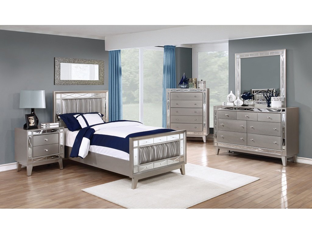 Leighton 4-Piece Twin Bedroom Set Metallic Mercury