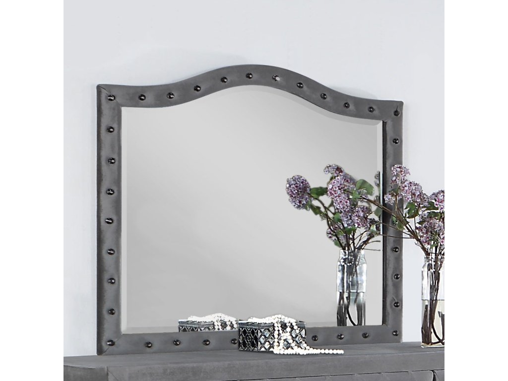 Deanna Button Tufted Dresser Mirror Grey