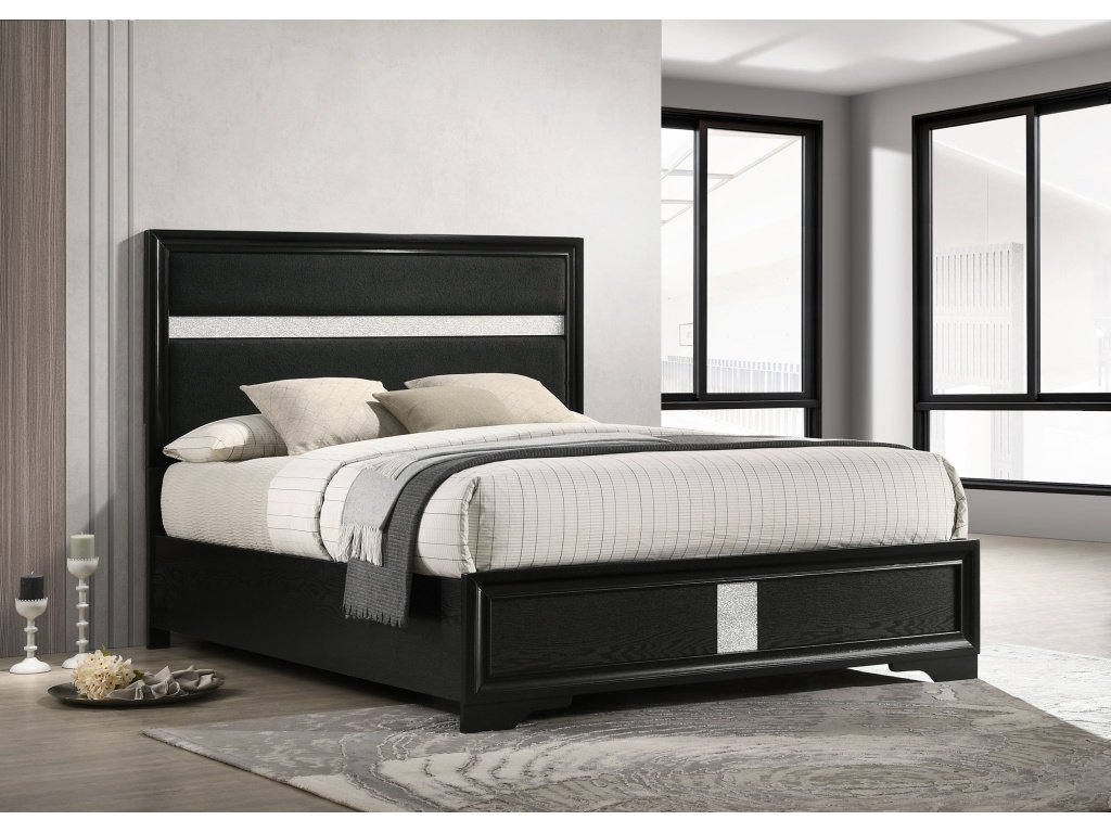 Miranda 55-Inch Upholstered Queen Panel Bed Black