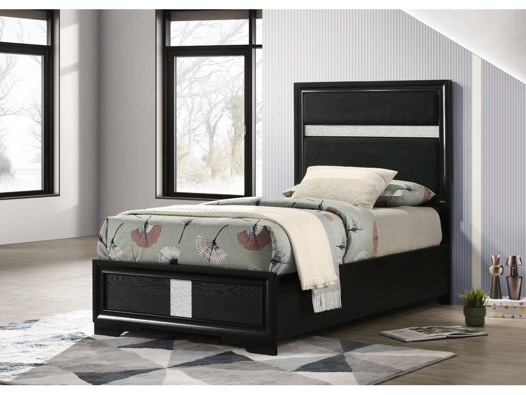 Miranda 55-Inch Upholstered Twin Panel Bed Black