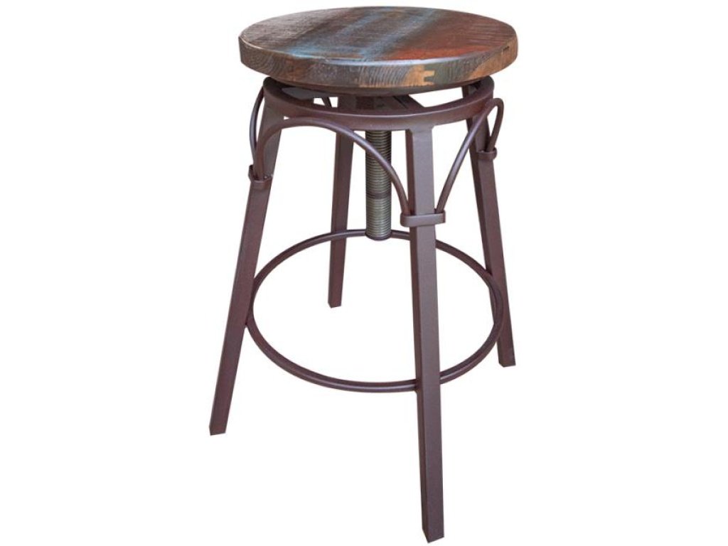 Wooden Seat Adjustable 24-30" Swivel Iron Base Barstool