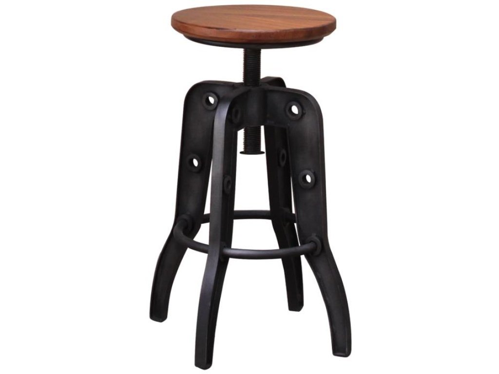 Wooden Round Seat Adjustable 24-30" Swivel Iron Base Barstool