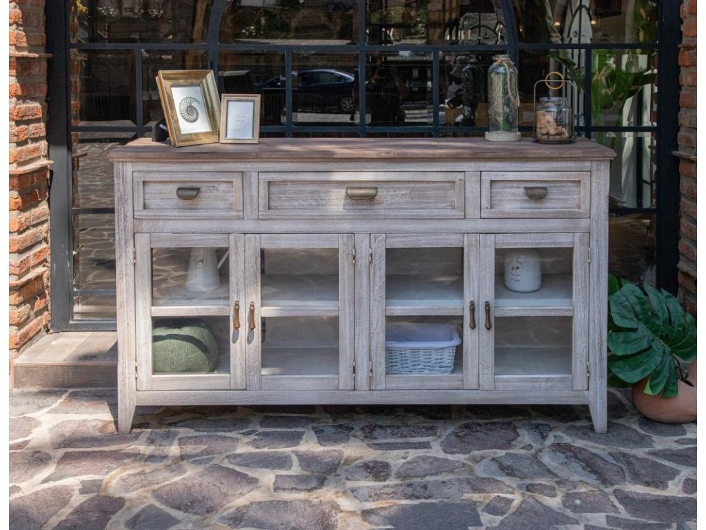 3 Drawer 4 Glass Door Console