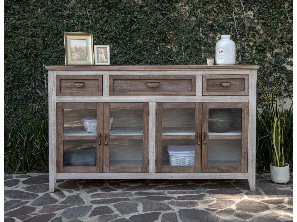 3 Drawer 4 Glass Door Console