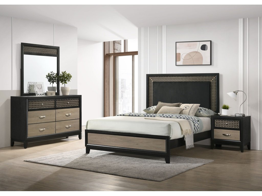 Valencia 4-Piece Eastern King Bedroom Set Light Brown And Black