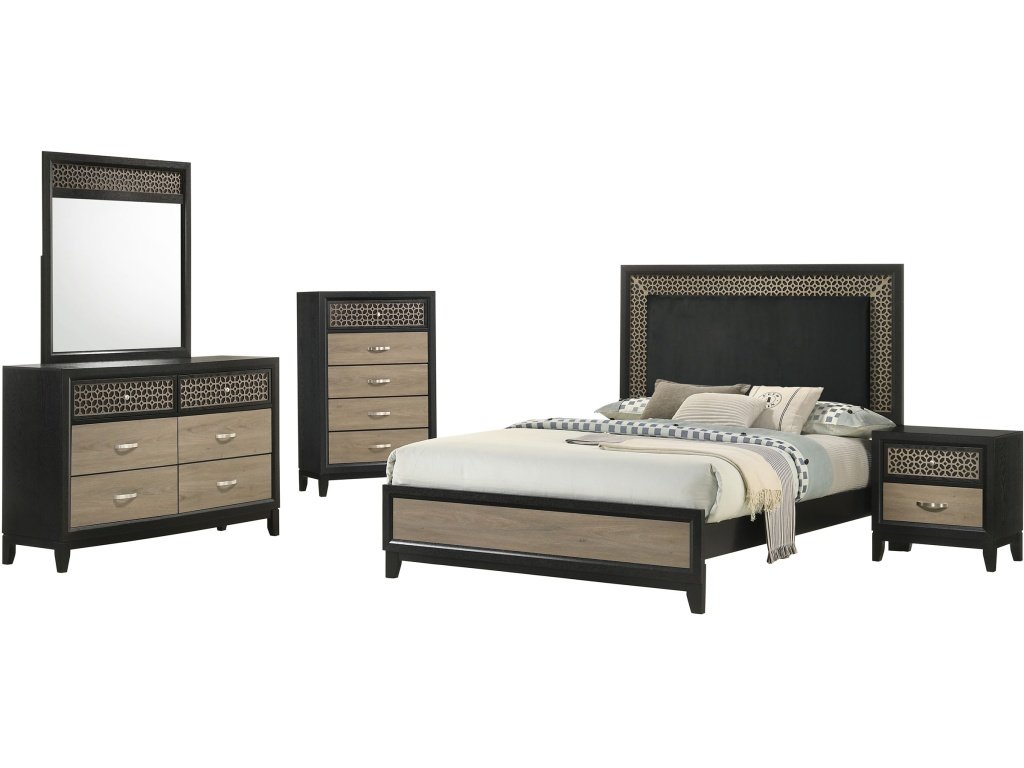 Valencia 5-Piece Eastern King Bedroom Set Light Brown And Black