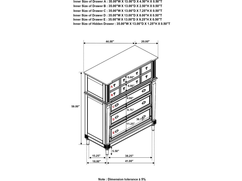 Alderwood 5-Drawer Chest French Grey