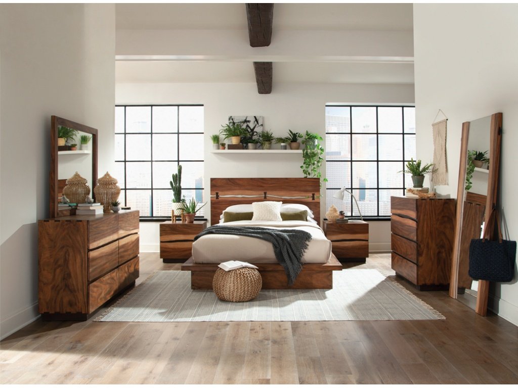 Winslow Wood Queen Panel Bed Smokey Walnut And Coffee Bean