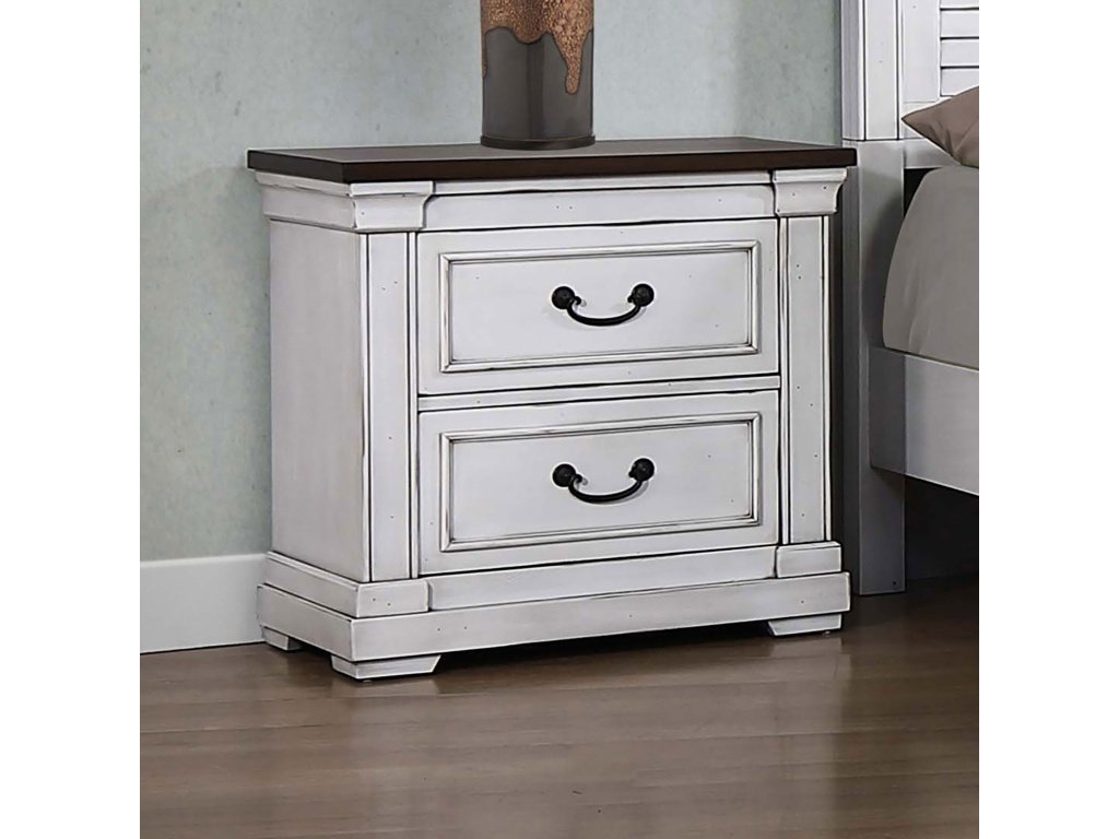 Hillcrest 2-Drawer Nightstand Dark Rum And White