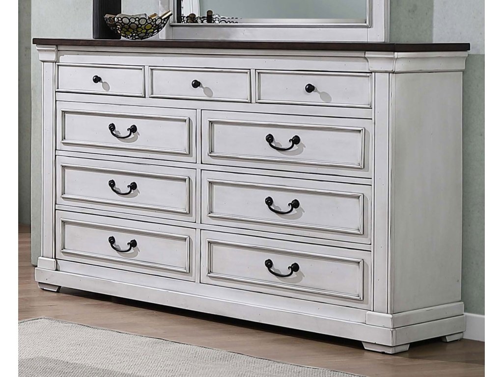 Hillcrest 9-Drawer Dresser Dark Rum And White