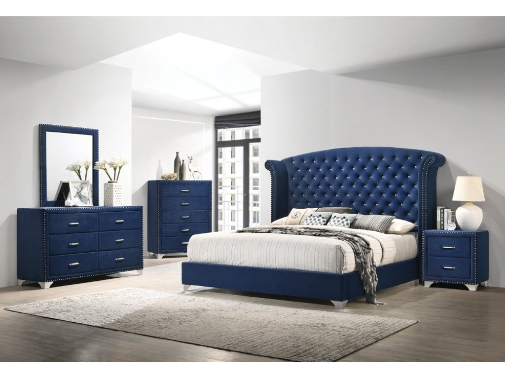 Melody Eastern King Wingback Upholstered Bed Pacific Blue