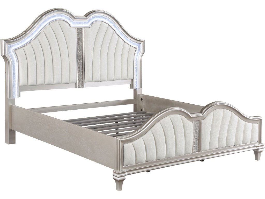 Evangeline 5-Piece Upholstered Platform Eastern King Bedroom Set Ivory And Silver Oak