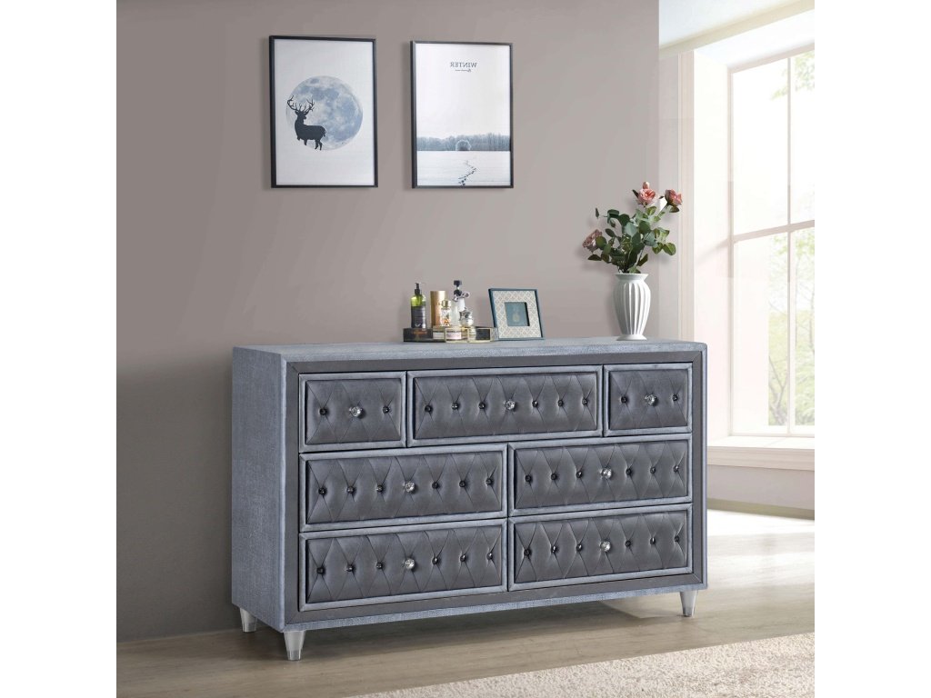 Antonella 7-Drawer Upholstered Dresser Grey