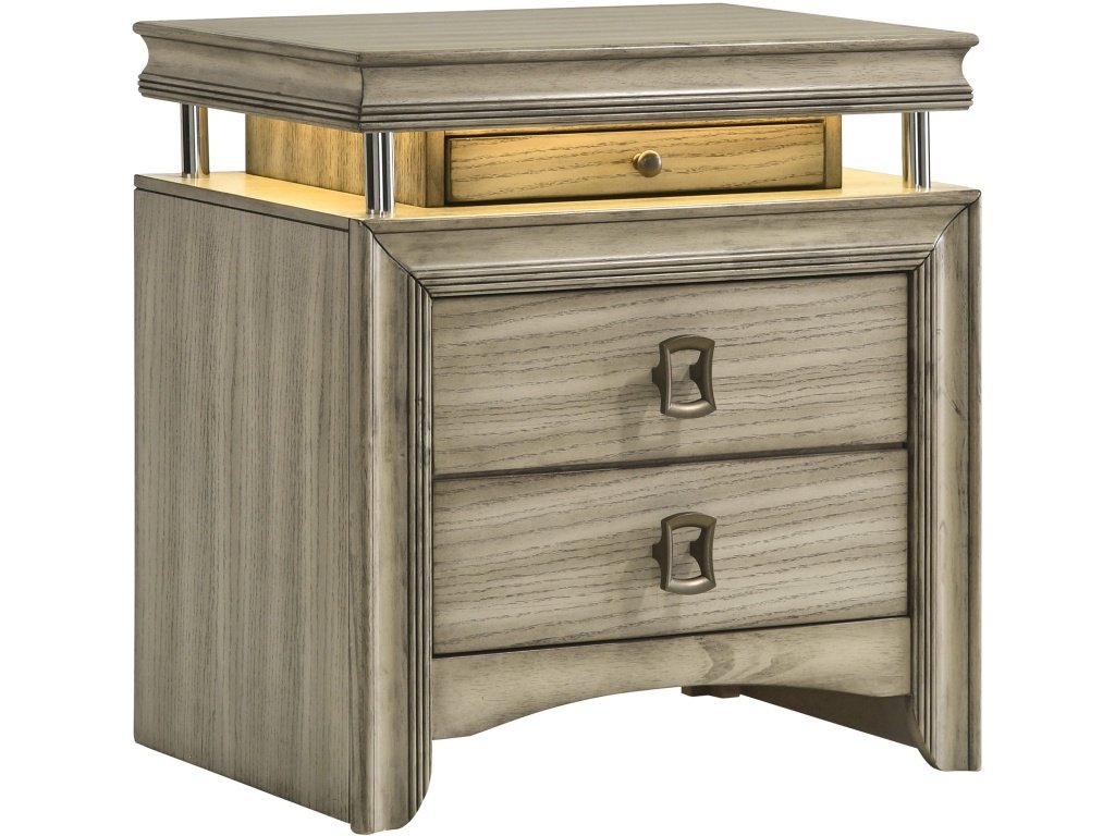 Giselle 3-Drawer Nightstand Bedside Table With LED Rustic Beige