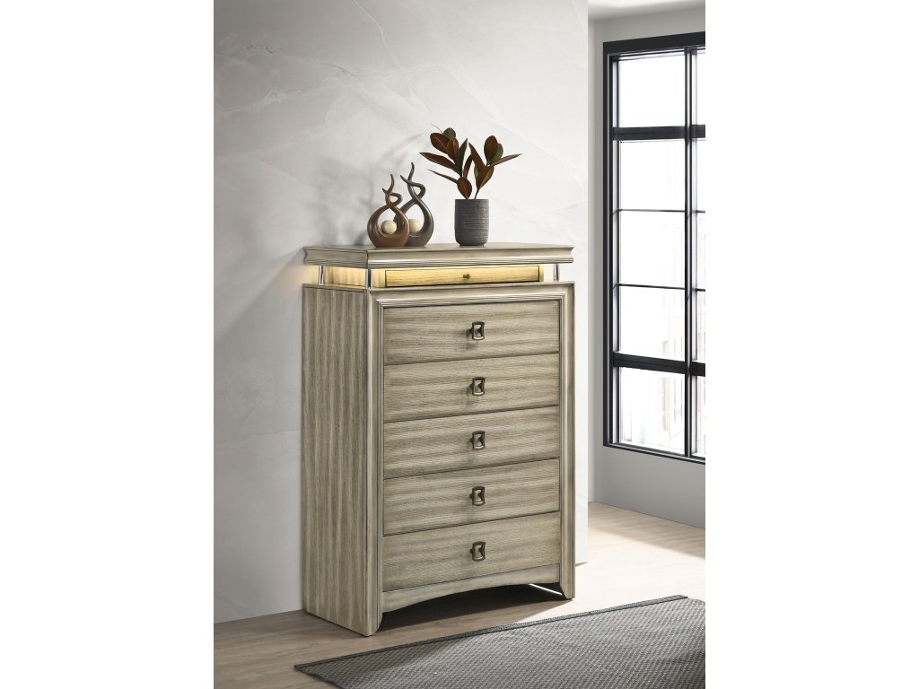 Giselle 6-Drawer Bedroom Chest With LED Rustic Beige