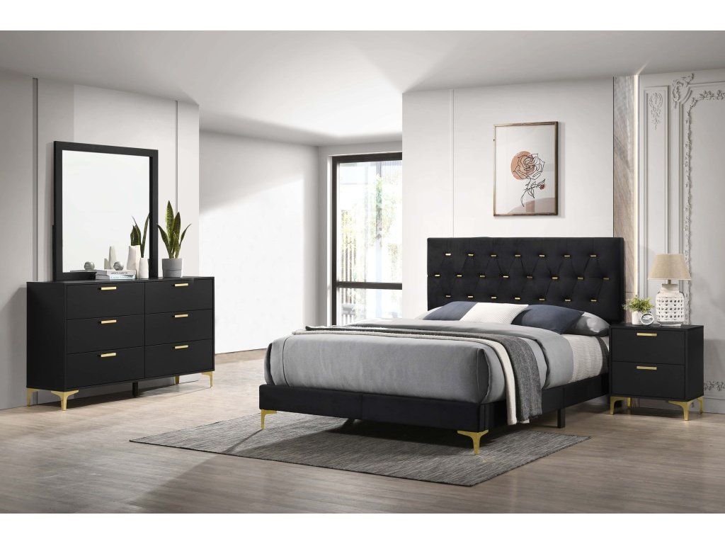 Kendall 4-Piece Tufted Panel California King Bedroom Set Black And Gold