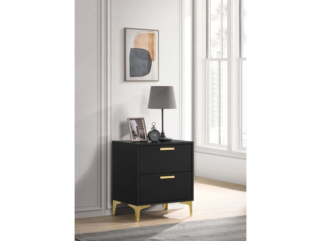 Kendall 2-Drawer Nightstand Black And Gold