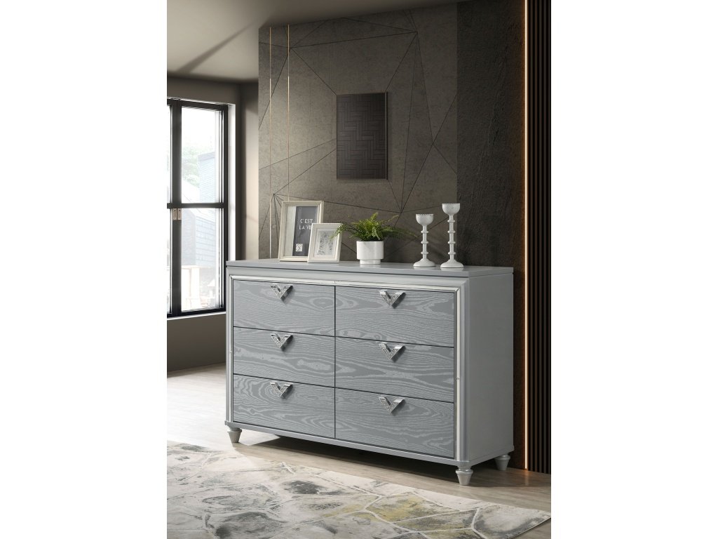 Veronica 6-Drawer Bedroom Dresser Light Silver