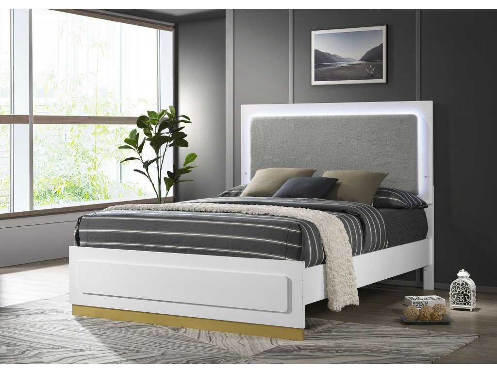 Caraway California King Bed With LED Headboard White And Grey