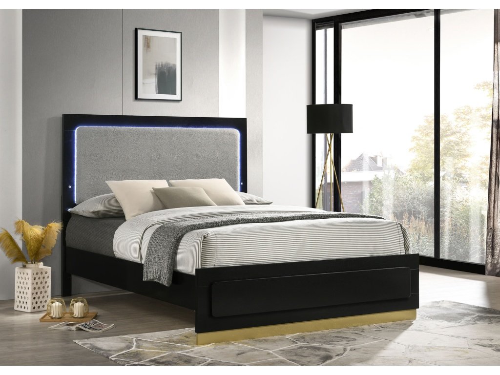 Caraway Queen Bed With LED Headboard Black And Grey