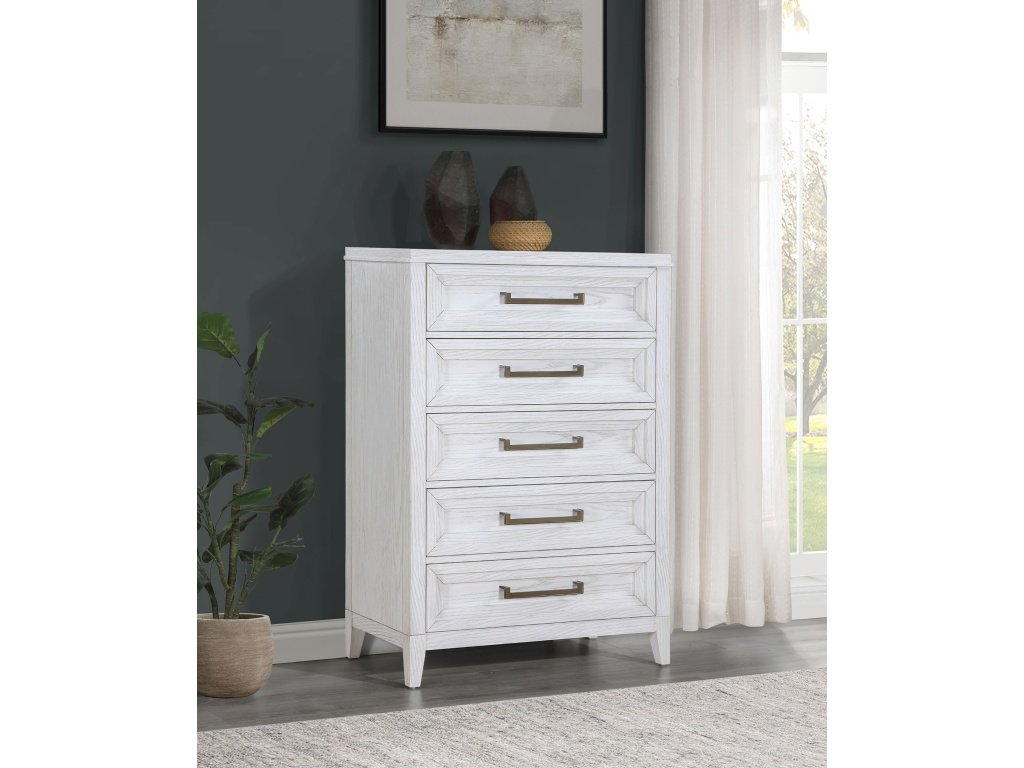 Marielle 5-Drawer Bedroom Chest Distressed White