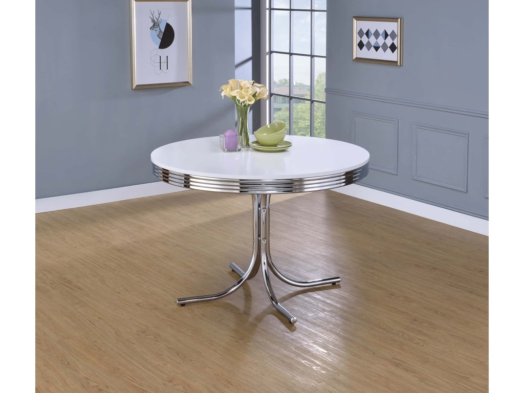 Retro Round 42-Inch Wood Top Dining Table White And Chrome