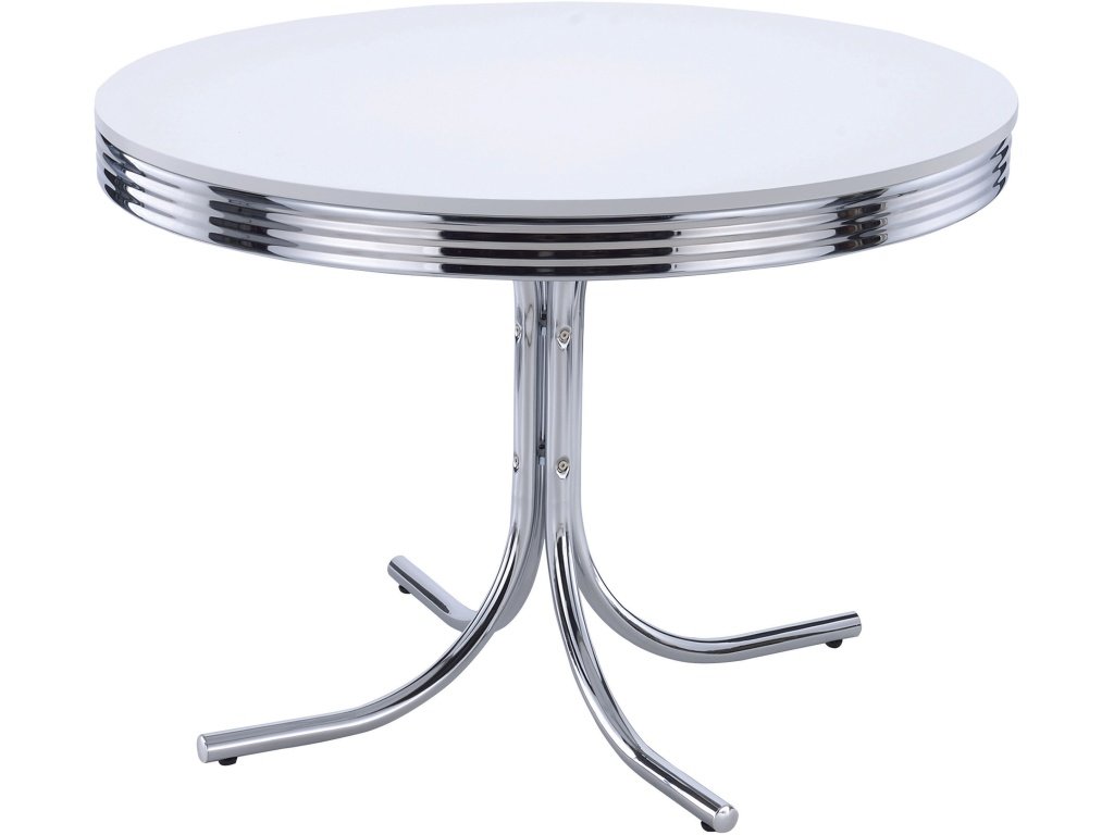 Retro Round 42-Inch Wood Top Dining Table White And Chrome