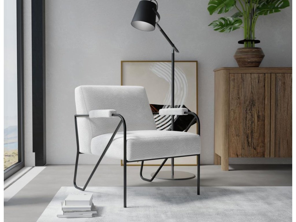 Wooden Frame & Metal Base, Armchair