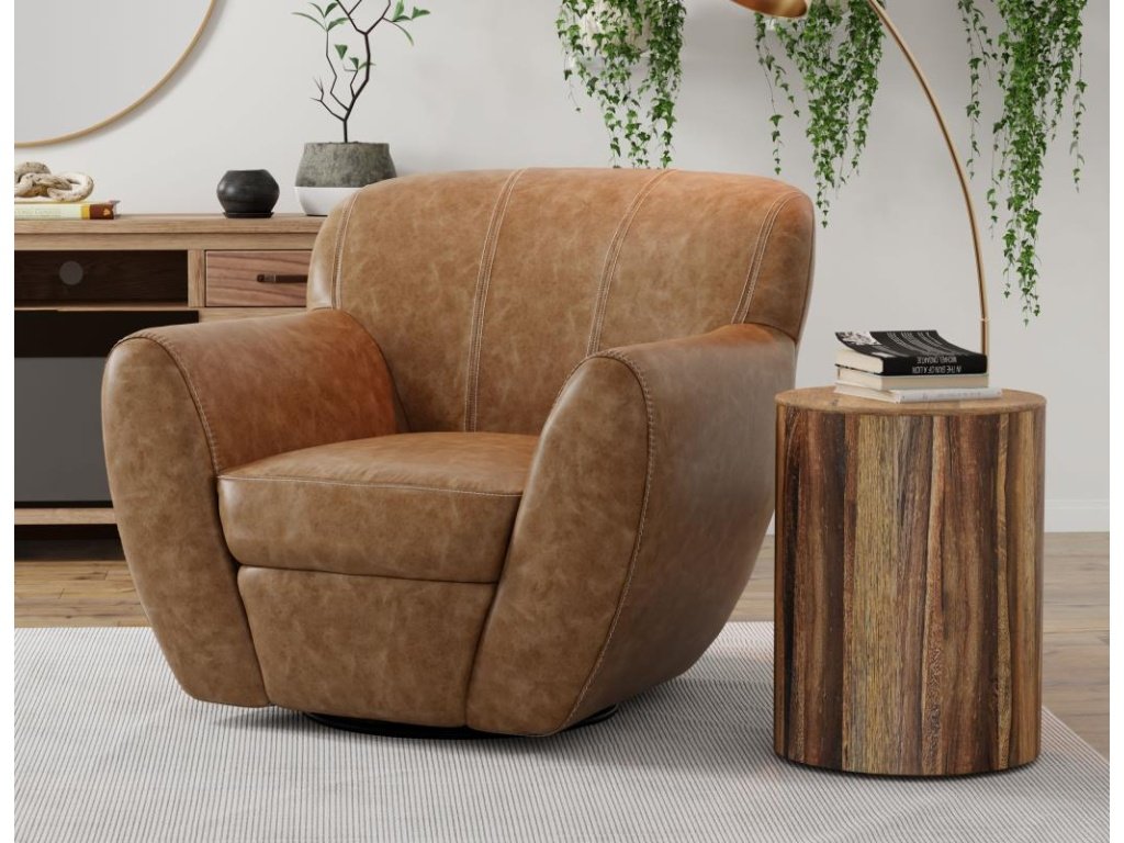 Wooden Frame & Metal Base, 360 Degree Swivel Accent Chair