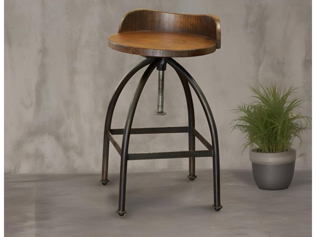 Wooden Seat Adjustable 24-30" Swivel Iron Base Barstool