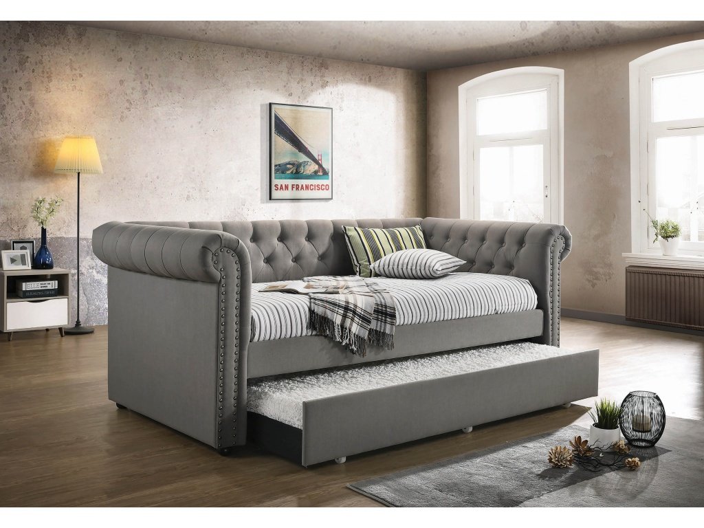 Kepner Upholstered Twin Daybed With Trundle Grey