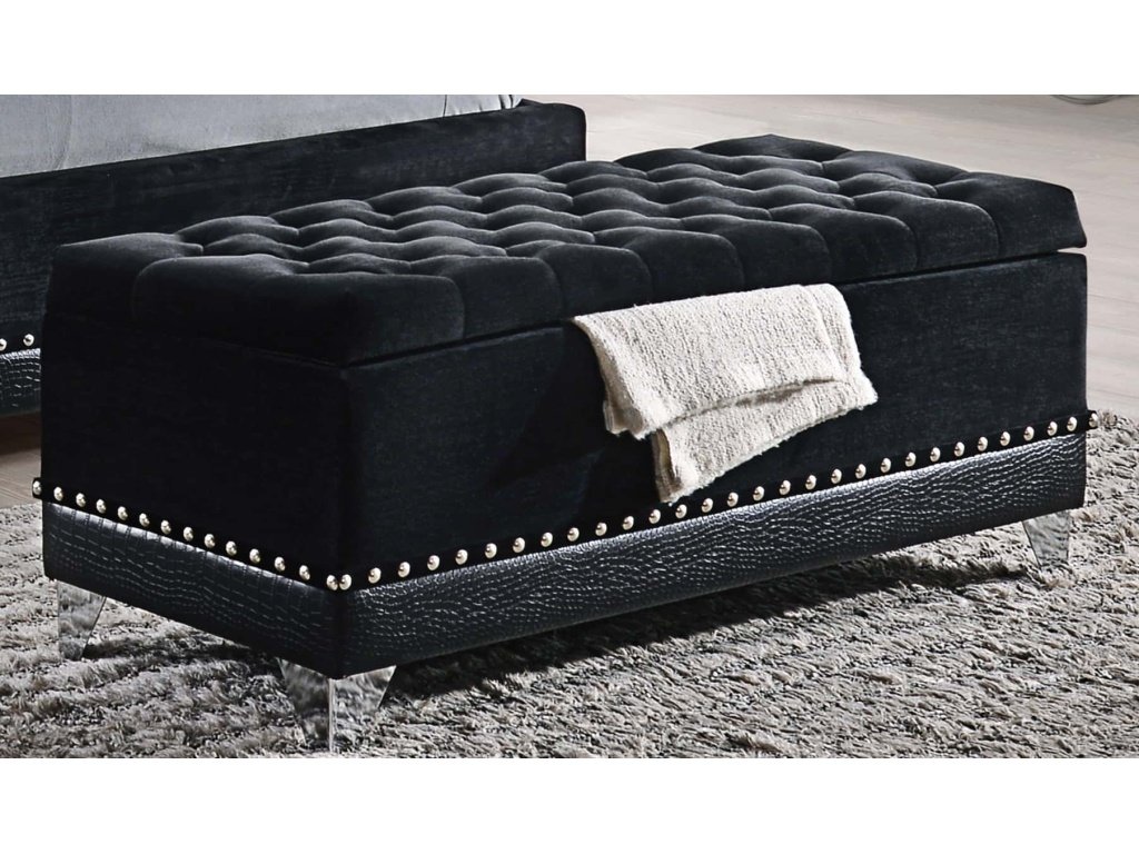 Barzini Tufted Rectangular Trunk With Nailhead Black