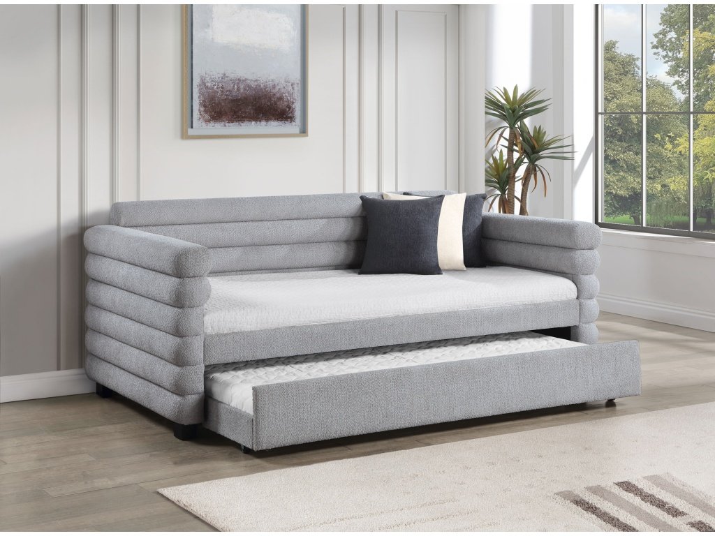 Patricia Boucle Upholstered Twin Day Bed With Trundle Grey