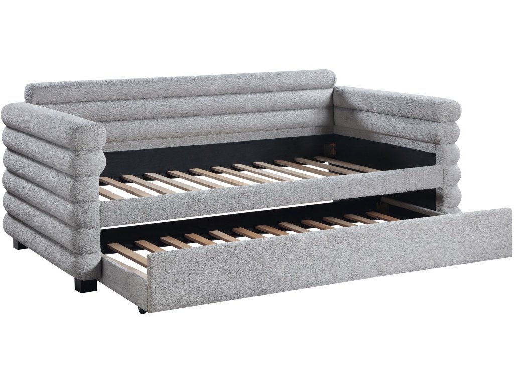 Patricia Boucle Upholstered Twin Day Bed With Trundle Grey