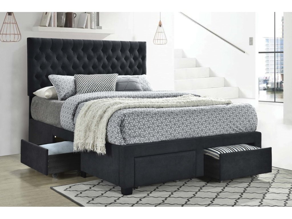 Soledad Upholstered Eastern King Storage Panel Bed Grey