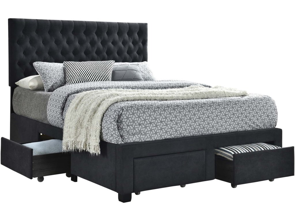 Soledad Upholstered Queen Storage Panel Bed Grey